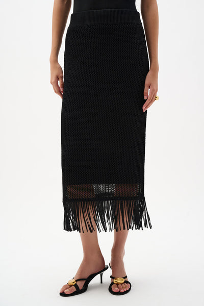 Joseph Ribkoff 262929 Knit Skirt with Fringe Hem