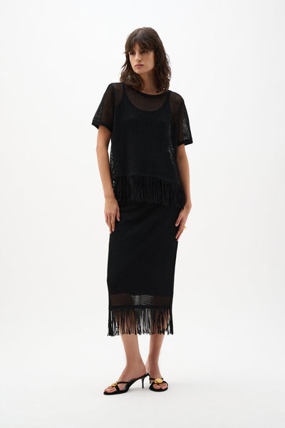 Joseph Ribkoff 262929 Knit Skirt with Fringe Hem
