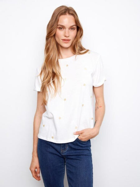 Charlie B Embroidered Hearts Cotton Jersey T-Shirt
