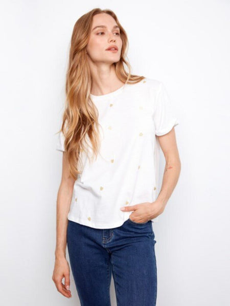 Charlie B Embroidered Hearts Cotton Jersey T-Shirt