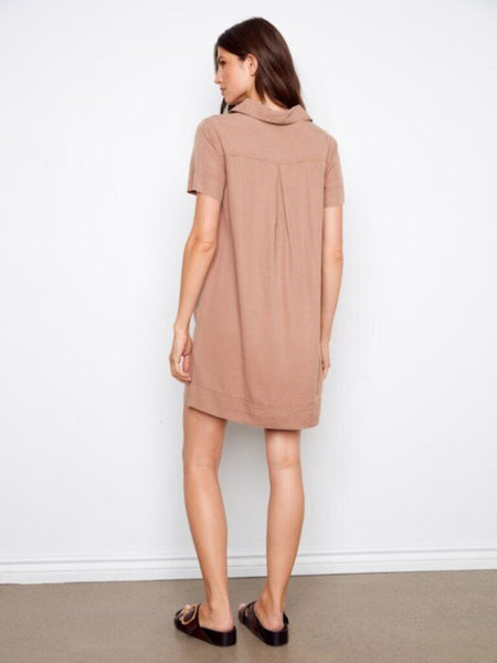 Charlie B Collared V-Neck Tencel Dress - Desert