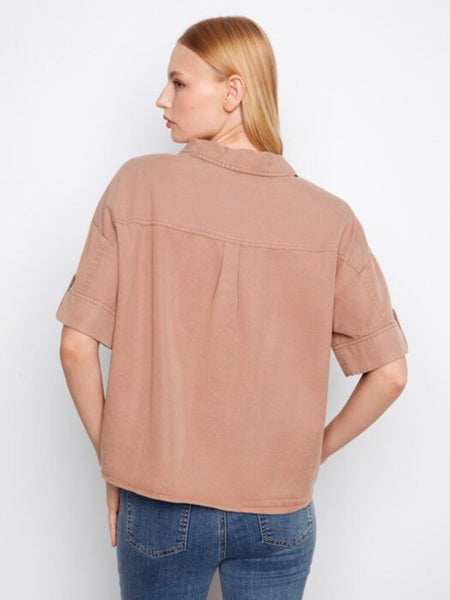 Charlie B Short Sleeve Button-Front Tencel Shirt - Desert
