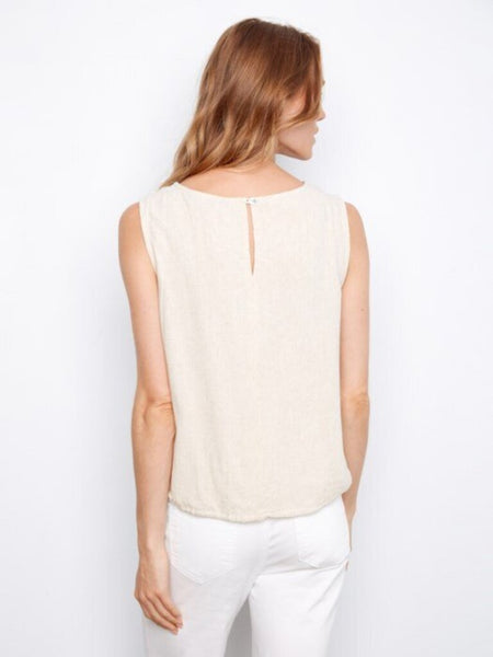 Charlie B Natural Linen Sleeveless Blouse With Drawcord