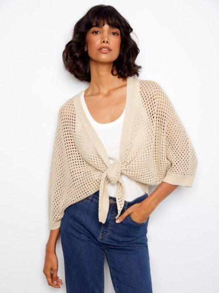Charlie B Crochet Lurex Tie-Front Bolero - Gold