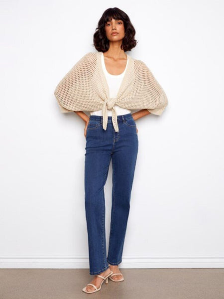 Charlie B Crochet Lurex Tie-Front Bolero - Gold