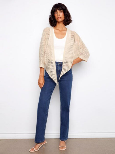Charlie B Crochet Lurex Tie-Front Bolero - Gold