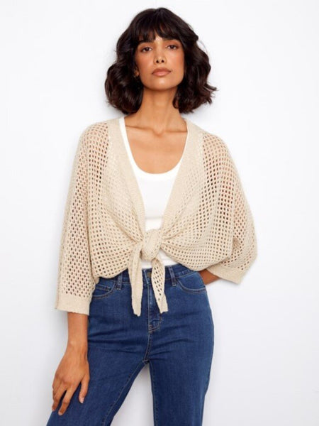 Charlie B Crochet Lurex Tie-Front Bolero - Gold