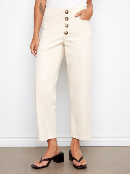 Charlie B Front Button-Fly Cropped Pants - Natural