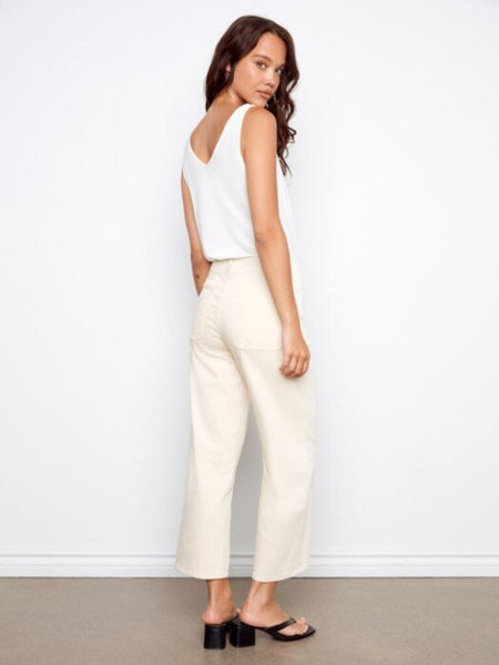 Charlie B Front Button-Fly Cropped Pants - Natural