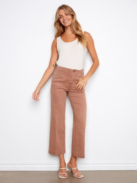 Charlie B Cropped Wide Leg Twill Jeans - Desert