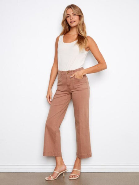 Charlie B Cropped Wide Leg Twill Jeans - Desert