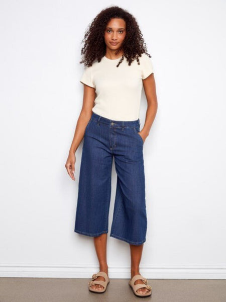 Charlie B Cropped Palazzo Jeans - Indigo