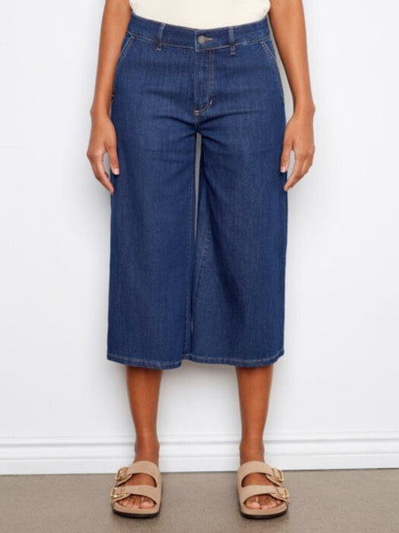 Charlie B Cropped Palazzo Jeans - Indigo