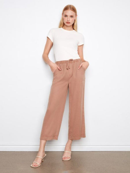 Charlie B Wide Leg Cropped Tencel Jogger Pants - Desert
