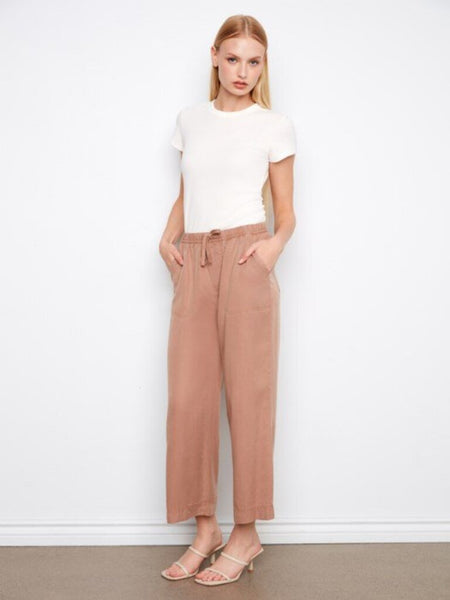 Charlie B Wide Leg Cropped Tencel Jogger Pants - Desert