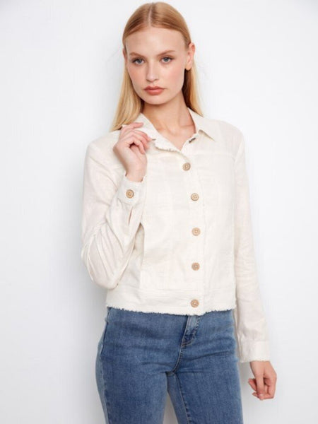 Charlie B Foiled Linen Blend Jacket - Champagne