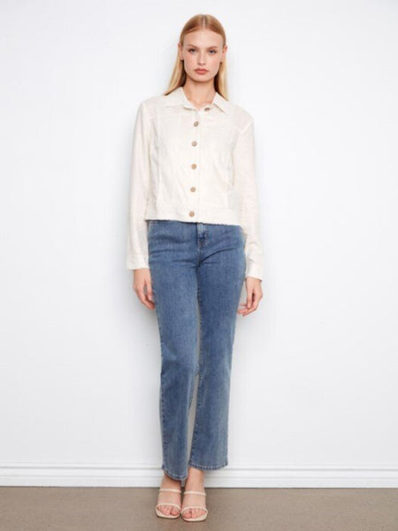 Charlie B Foiled Linen Blend Jacket - Champagne