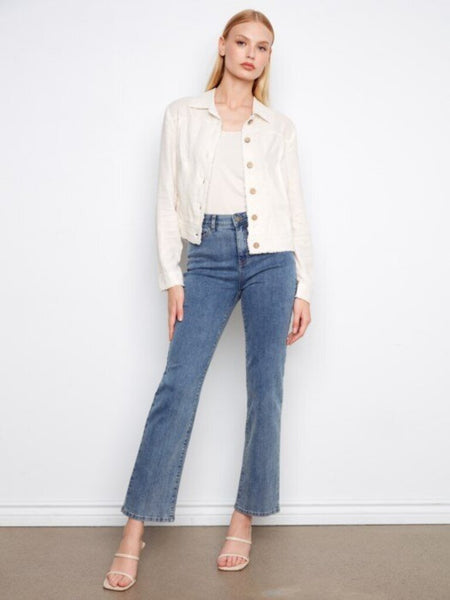 Charlie B Foiled Linen Blend Jacket - Champagne