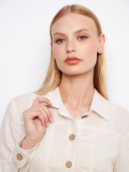 Charlie B Foiled Linen Blend Jacket - Champagne