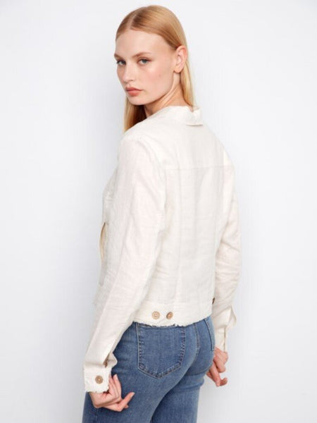 Charlie B Foiled Linen Blend Jacket - Champagne