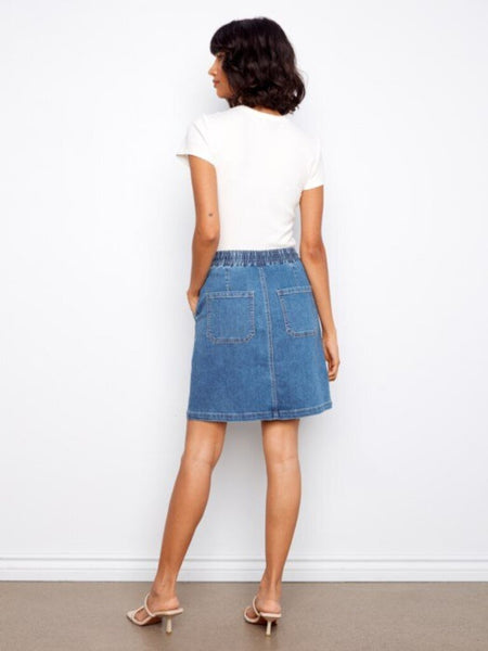 Charlie B Drawstring Denim Skort - Soft Blue