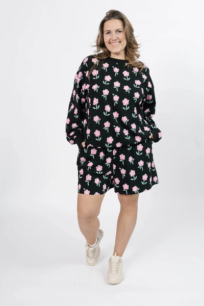 Smash + Tess - Fresh Floral Hang Out Crew in Black Floral