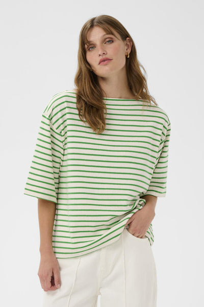 Soaked in Luxury 'Ingina' Knit Boxy Top - Green and White Stripe