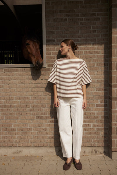 Soaked in Luxury 'Ingina' Knit Boxy Top - Cappuccino and White Stripe