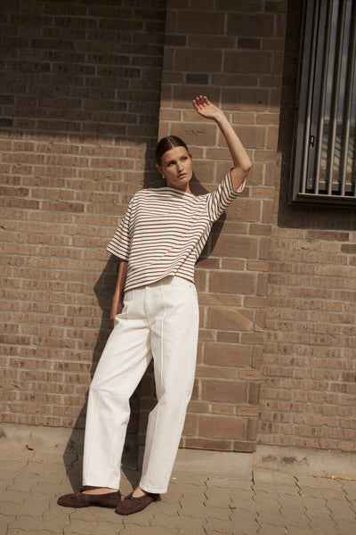 Soaked in Luxury 'Ingina' Knit Boxy Top - Cappuccino and White Stripe