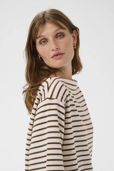 Soaked in Luxury 'Ingina' Knit Boxy Top - Cappuccino and White Stripe