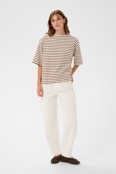 Soaked in Luxury 'Ingina' Knit Boxy Top - Cappuccino and White Stripe