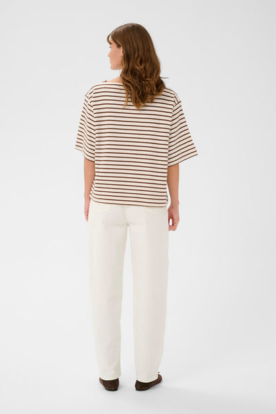 Soaked in Luxury 'Ingina' Knit Boxy Top - Cappuccino and White Stripe