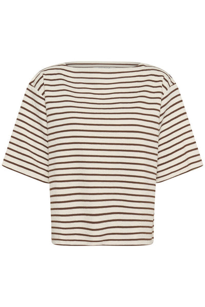Soaked in Luxury 'Ingina' Knit Boxy Top - Cappuccino and White Stripe