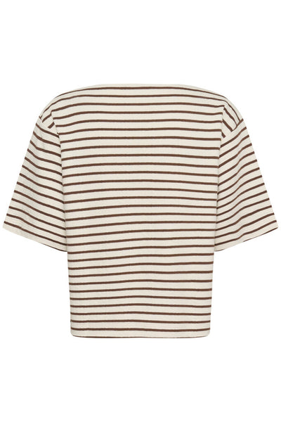 Soaked in Luxury 'Ingina' Knit Boxy Top - Cappuccino and White Stripe