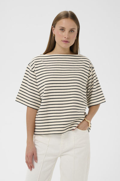 Soaked in Luxury 'Ingina' Knit Boxy Top - India Ink and White Stripe