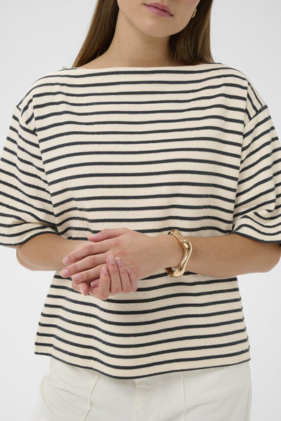 Soaked in Luxury 'Ingina' Knit Boxy Top - India Ink and White Stripe