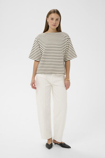 Soaked in Luxury 'Ingina' Knit Boxy Top - India Ink and White Stripe
