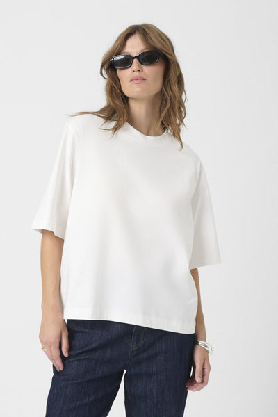 Soaked in Luxury 'Jina' Cotton Crewneck Tee - Broken White
