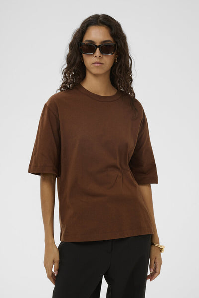 Soaked in Luxury 'Jina' Cotton Crewneck Tee - Cappuccino