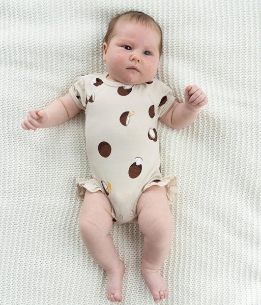 Silkberry Baby Bamboo Ruffle Onesie - Coconut Print
