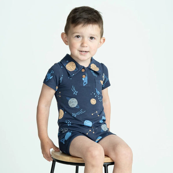 Silkberry Baby Bamboo Short Sleeve Polo Romper - Lost in Space