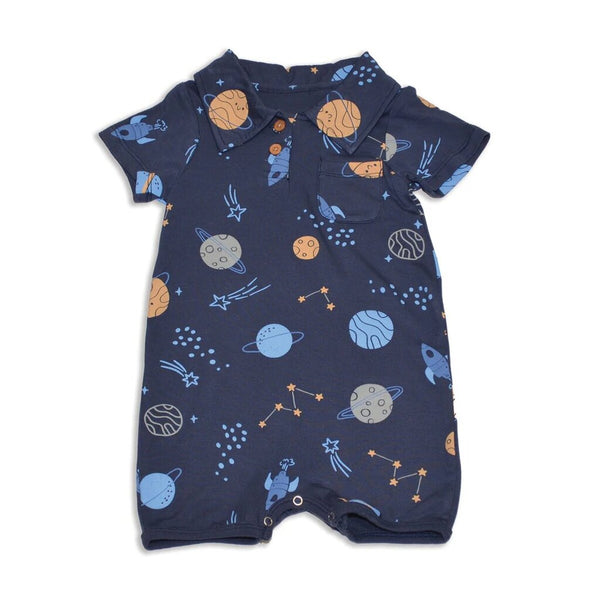 Silkberry Baby Bamboo Short Sleeve Polo Romper - Lost in Space