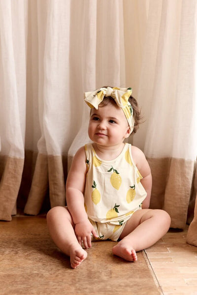 Bambi & Birdie Slip On Tank Romper - Lemon Sorbet