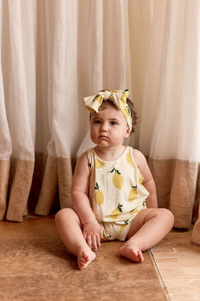 Bambi & Birdie Slip On Tank Romper - Lemon Sorbet