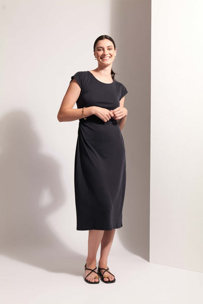 FOIL 'High Flyer' Ribbed Cap Sleeve Midi Dress - Black