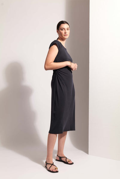 FOIL 'High Flyer' Ribbed Cap Sleeve Midi Dress - Black