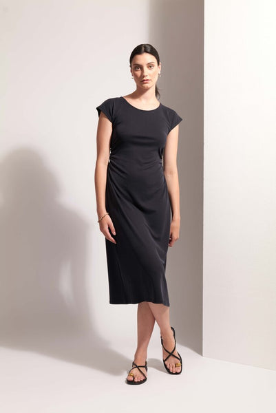 FOIL 'High Flyer' Ribbed Cap Sleeve Midi Dress - Black