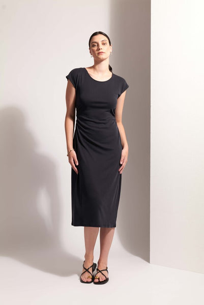 FOIL 'High Flyer' Ribbed Cap Sleeve Midi Dress - Black