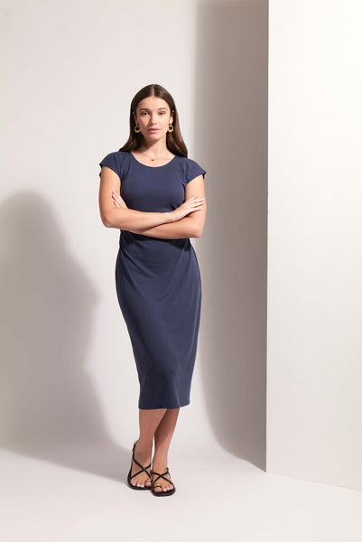FOIL 'High Flyer' Ribbed Cap Sleeve Midi Dress - Indigo