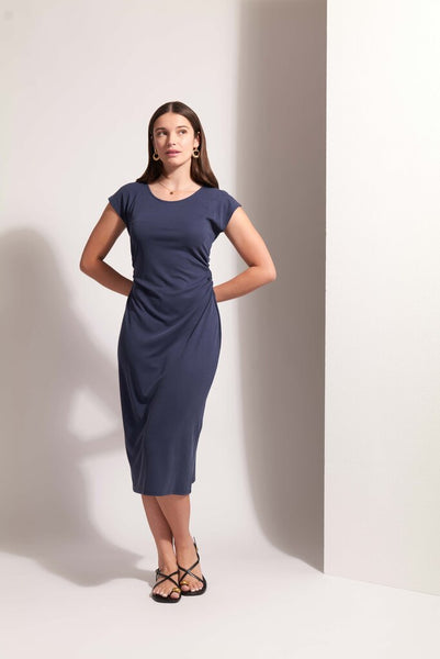 FOIL 'High Flyer' Ribbed Cap Sleeve Midi Dress - Indigo